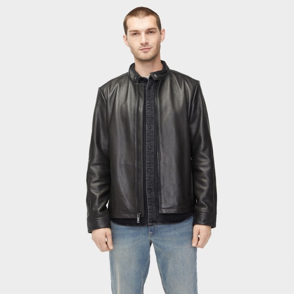 NEW ! NWT UGG AUSTRALIA Men's Orlando Black Leather Racer Moto Jacket Large - Picture 1 of 4